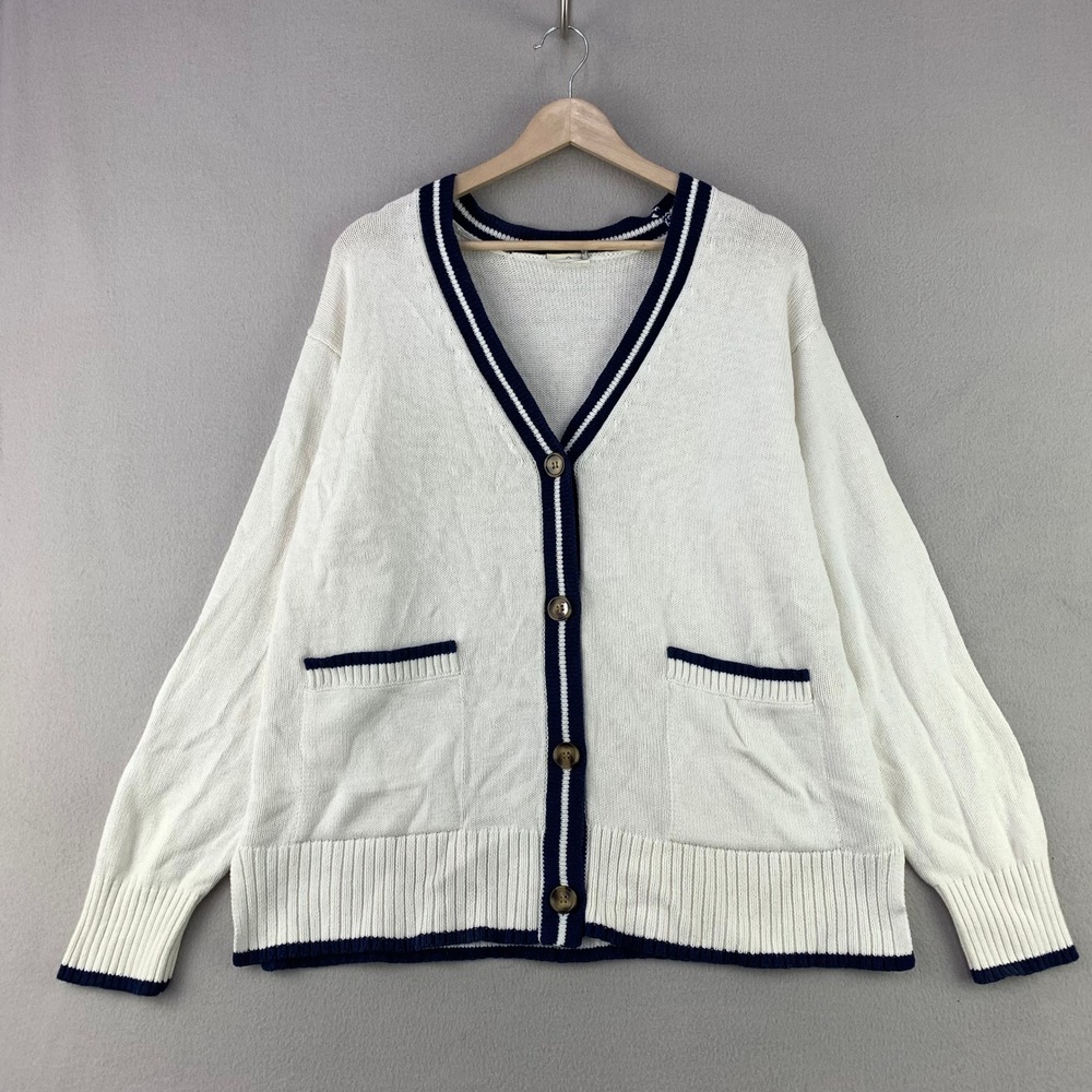 Womens Cardigan Sweater size XL White Knit Tennis Cricket Style Preppy
